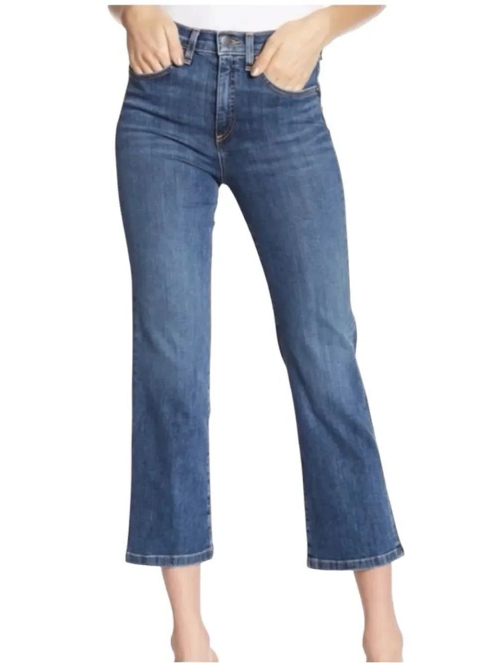 Veronica Beard Mid-Rise Cropped Flare Jeans in Blue Denim 28